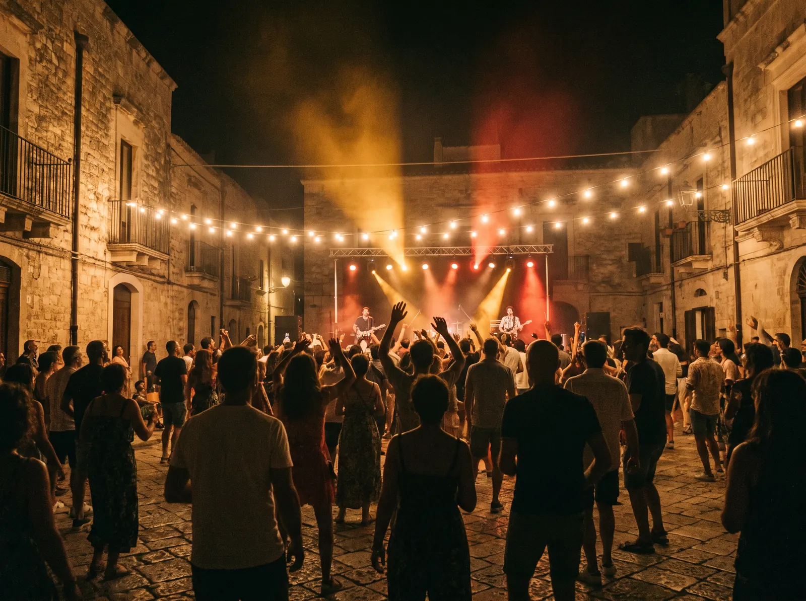 Concerto serale all'aperto in una piazza storica